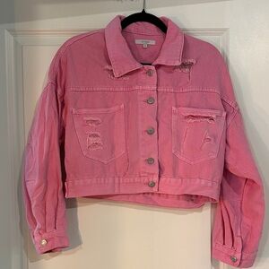 Trendy Pink Distressed Jean Jacket